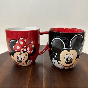 Disney Parks Mickey & Minnie Mouse Mug Set Red & Black Matching Coffee Cups